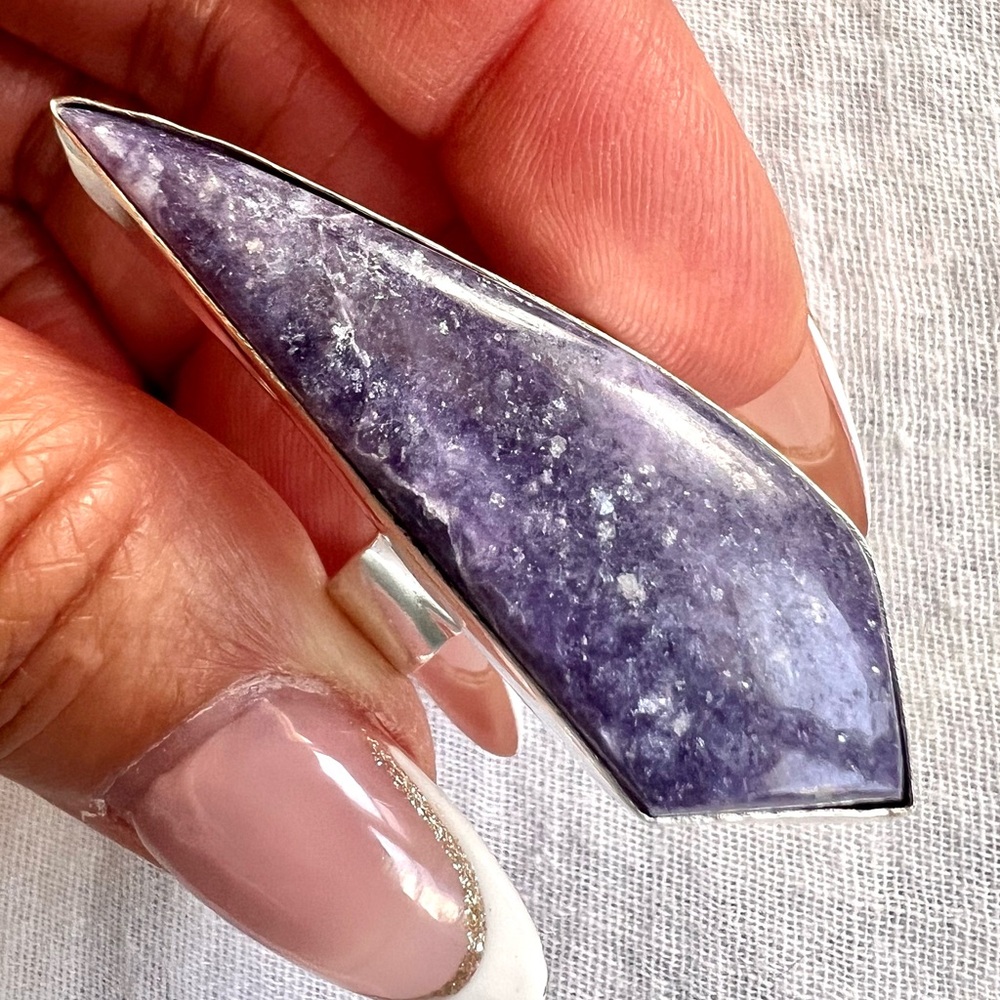 925 Galaxy Lepidolite HUGE Dagger Ring 9.25